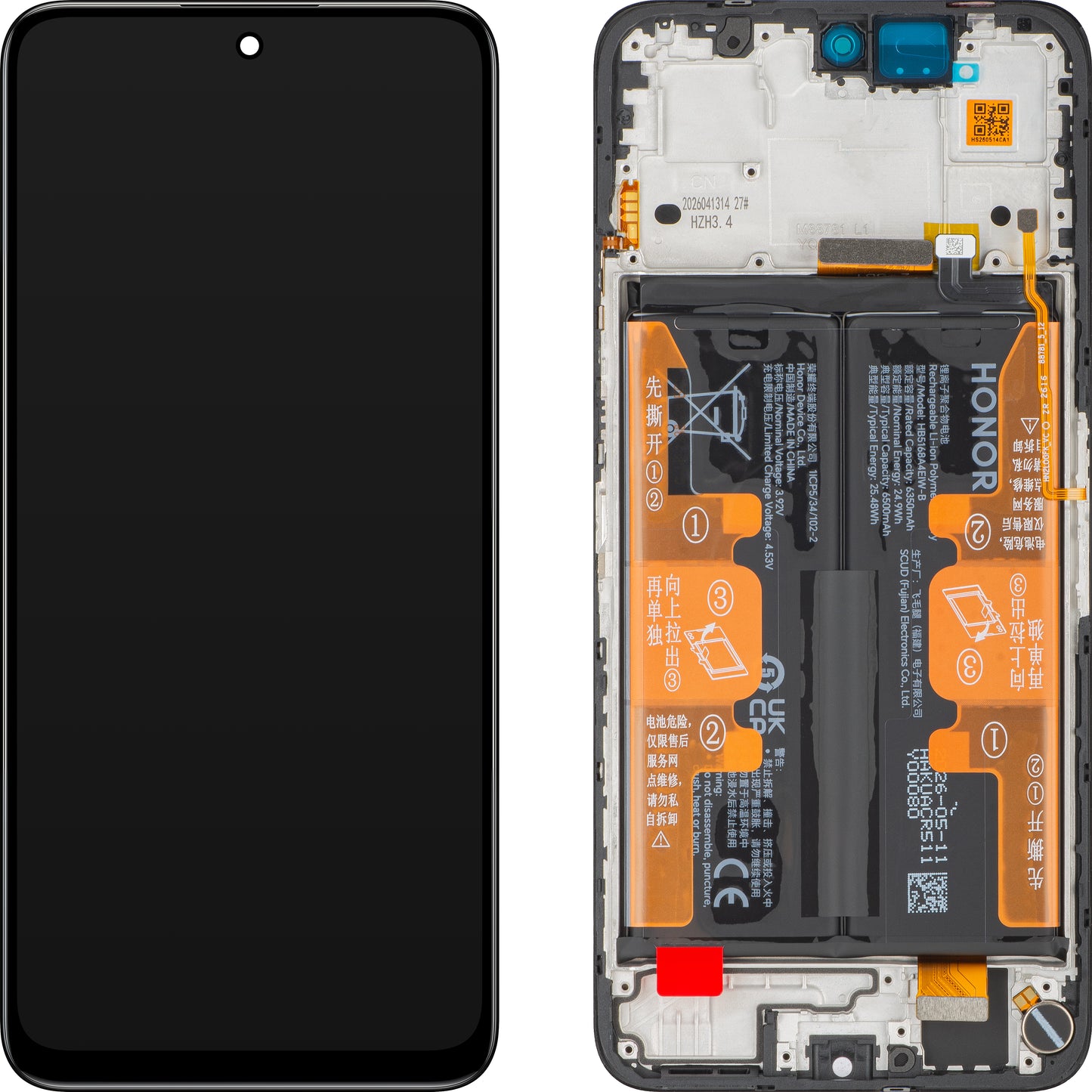 Zaslon s dodirnim zaslonom Honor 400 Smart 5G, s okvirom i baterijom, crni, Service Pack 0235AQSV