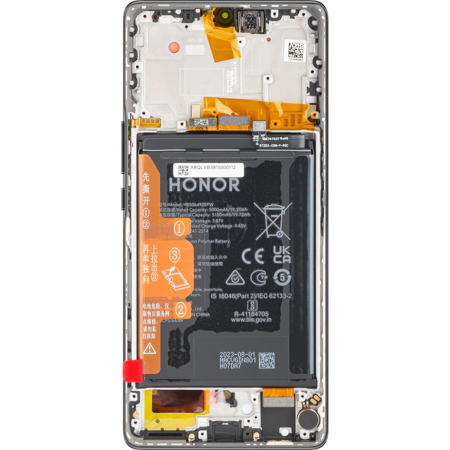 Zaslon s dodirnim ekranom Honor Magic5 Lite, s okvirom i baterijom, crni (Midnight Black), servisni paket 0235AEMW