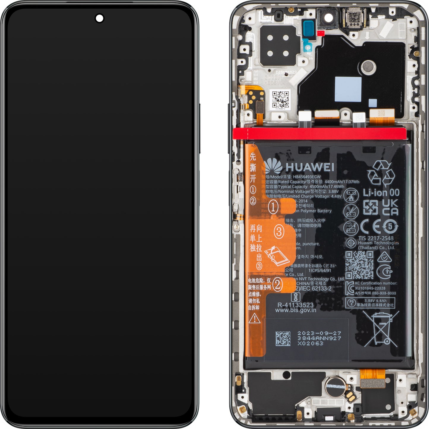 Zaslon s dodirnim ekranom Huawei nova 10 SE, s okvirom i baterijom, crni (Starry Black), servisni paket 02355FAM