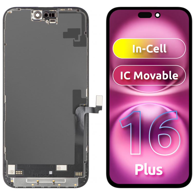 Zaslon s dodirnim zaslonom JK za Apple iPhone 16 Plus, s okvirom, LCD In-Cell IC Movable verzija, Crna