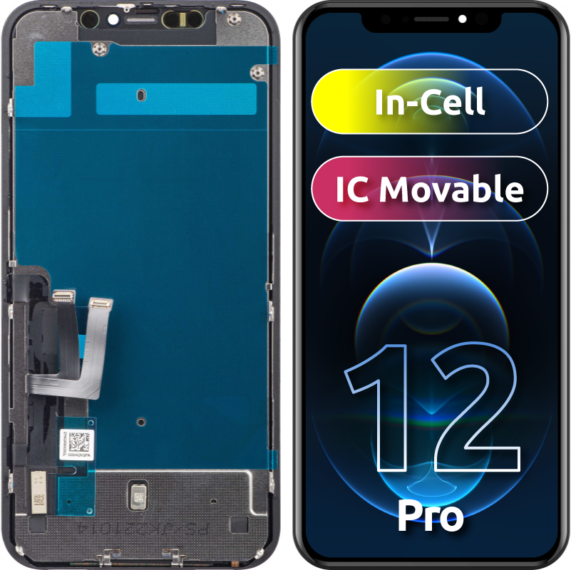Display s Touchscreenom JK za Apple iPhone 12 / 12 Pro, s okvirom, LCD In-Cell IC Movable verzija, Crni