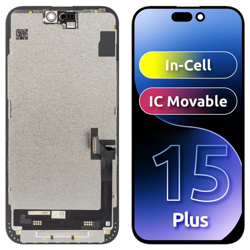 Zaslon s dodirnim zaslonom JK za Apple iPhone 15 Plus, s okvirom, LCD In-Cell IC Movable verzija, Crna