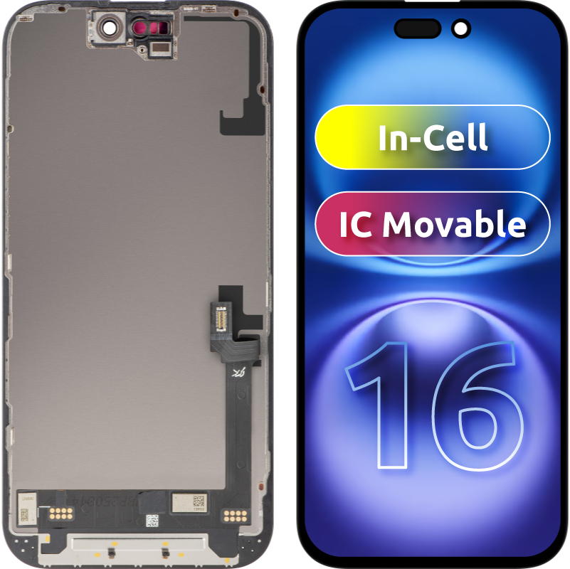 Zaslon s dodirnim zaslonom JK za Apple iPhone 16, s okvirom, LCD In-Cell IC Movable verzija, Crna