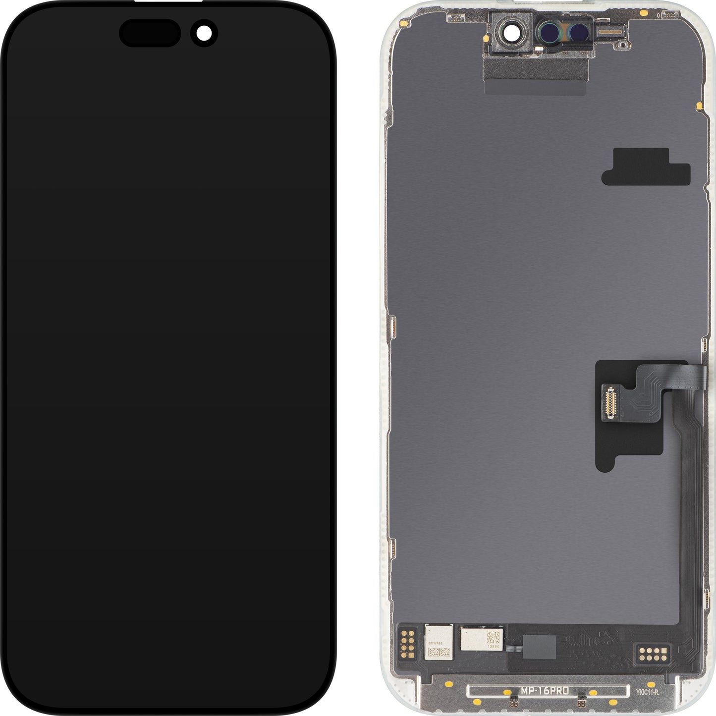 Zaslon s MP zaslonom osjetljivim na dodir kompatibilan s Apple iPhone 16 Pro, s okvirom, Soft OLED FHD 120Hz dijagnostička verzija, crna