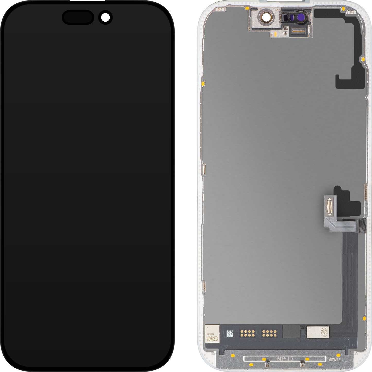 Zaslon s MP zaslonom osjetljivim na dodir kompatibilan s Apple iPhone 17, s okvirom, Soft OLED FHD 120Hz dijagnostička verzija, crna