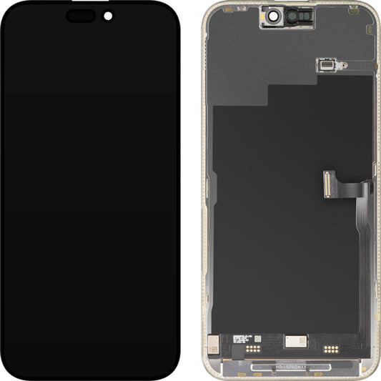 Zaslon s MP zaslonom osjetljivim na dodir kompatibilan s Apple iPhone 15 Pro Max, s okvirom, Premium Soft OLED FHD 120Hz dijagnostička verzija, crna, obnovljeno