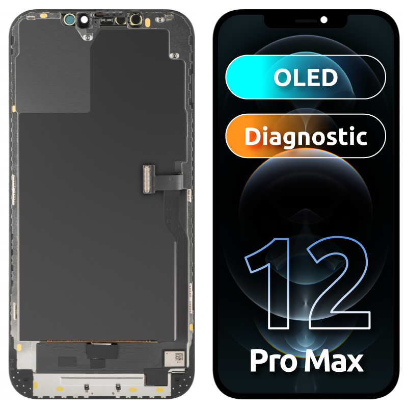Zaslon s dodirnim zaslonom MP kompatibilan s Apple iPhone 12 Pro Max, s okvirom, OLED dijagnostička verzija, crni