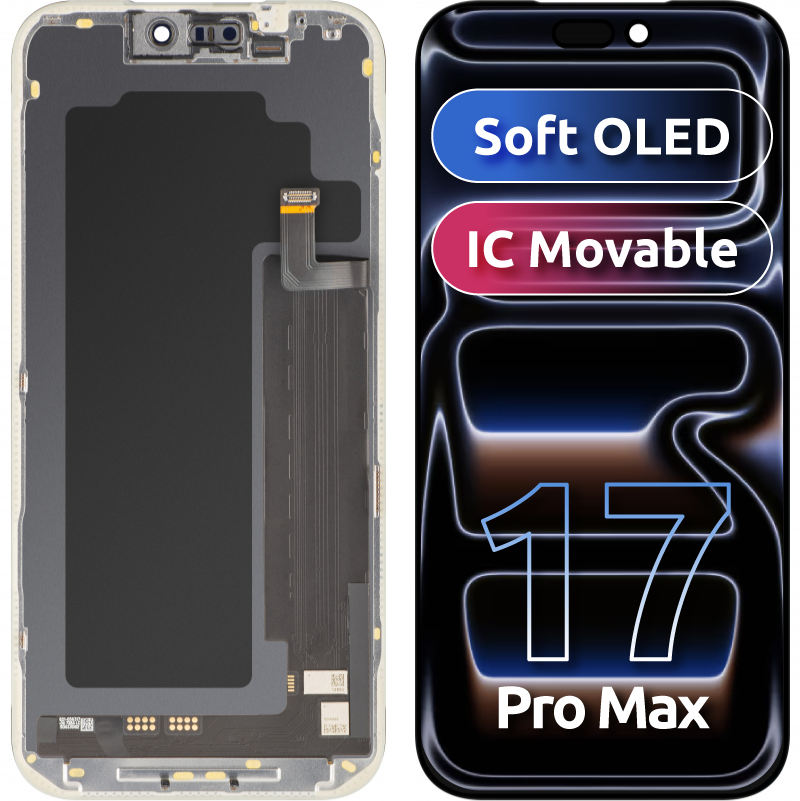 Zaslon s MP zaslonom osjetljivim na dodir kompatibilan s Apple iPhone 17 Pro Max, s okvirom, Soft OLED FHD 120Hz IC Movable verzija, crna