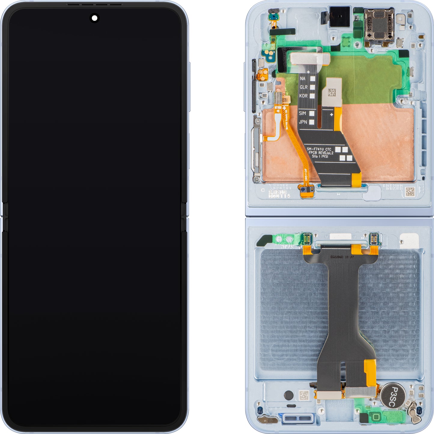 Display s Touchscreenom Samsung Galaxy Z Flip6 F741, s Okvirom, Pod Inner, Plavi, Service Pack GH82-35014C