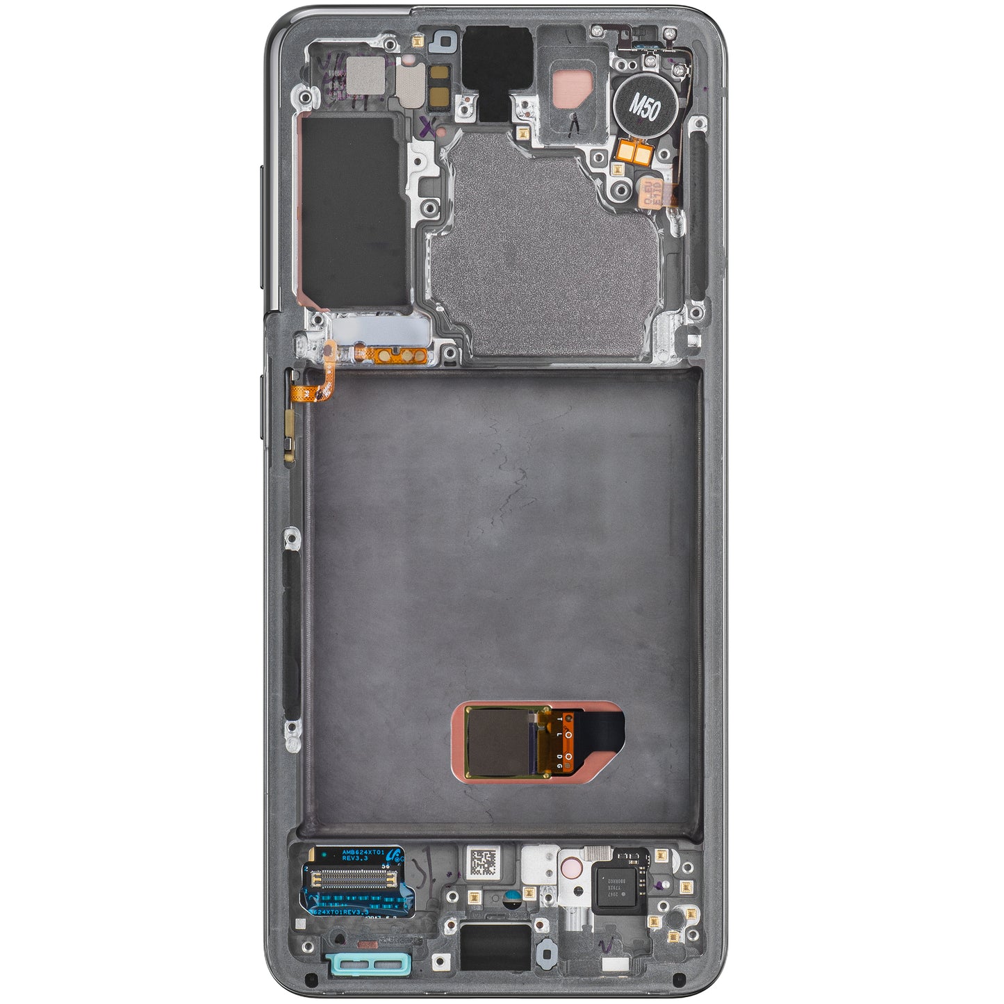 Zaslon s dodirnim ekranom Samsung Galaxy S21 5G G991, s okvirom, sivi, paket za servis GH82-27256A