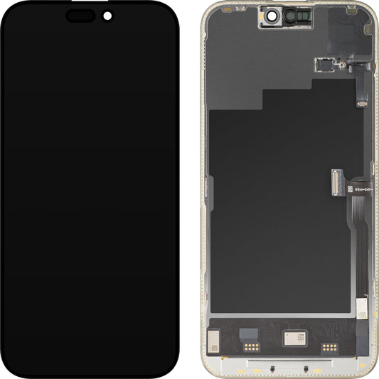 Zaslon s dodirnim zaslonom i senzorom blizine MP kompatibilan s Apple iPhone 15 Pro Max, s okvirom, Soft OLED FHD 120Hz dijagnostička verzija, crna