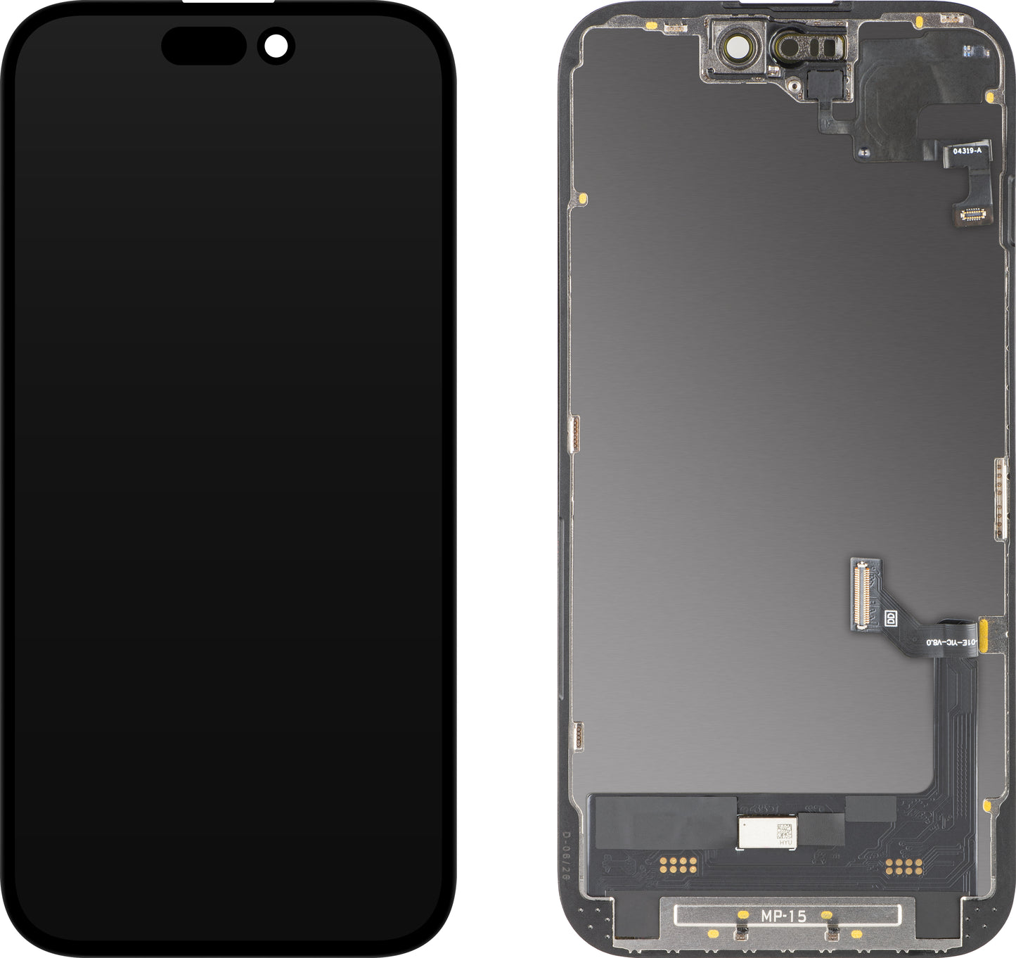 Zaslon s dodirnim zaslonom i senzorom blizine MP kompatibilan s Apple iPhone 15, s okvirom, Soft OLED FHD dijagnostička verzija, crna