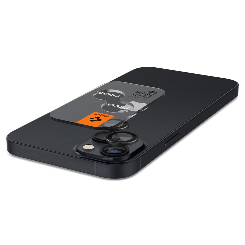 Zaštitna folija za stražnju kameru Spigen GlastR EZ FIT Optik Pro za Apple iPhone 15 Plus / 15, Kaljeno staklo, Set od 2 komada, Crna AGL05213