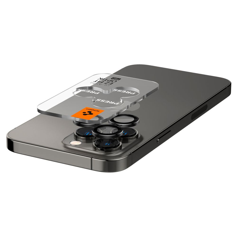 Zaštitna folija za stražnju kameru Spigen EZ FIT za Apple iPhone 16 Pro Max / 16 Pro, Kaljeno staklo, Set od 2 komada, Crna