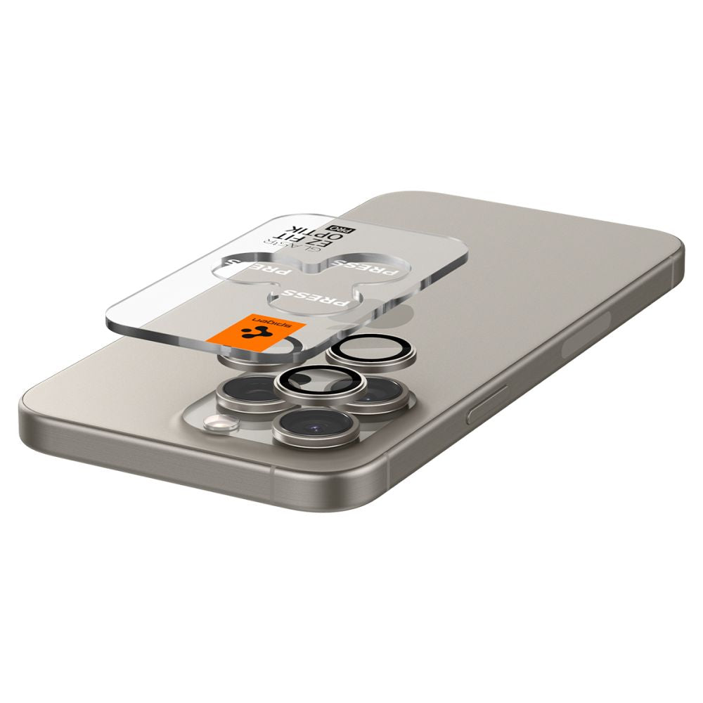 Zaštitna folija za stražnju kameru Spigen EZ FIT za Apple iPhone 15 Pro Max / 15 Pro, Kaljeno staklo, Set od 2 komada, Siva AGL07163