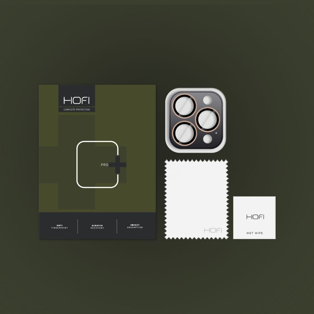 Zaštitna folija za stražnju kameru HOFI CamRing PRO+ za Apple iPhone 16 Pro Max / 16 Pro, Kaljeno staklo, Zlatna