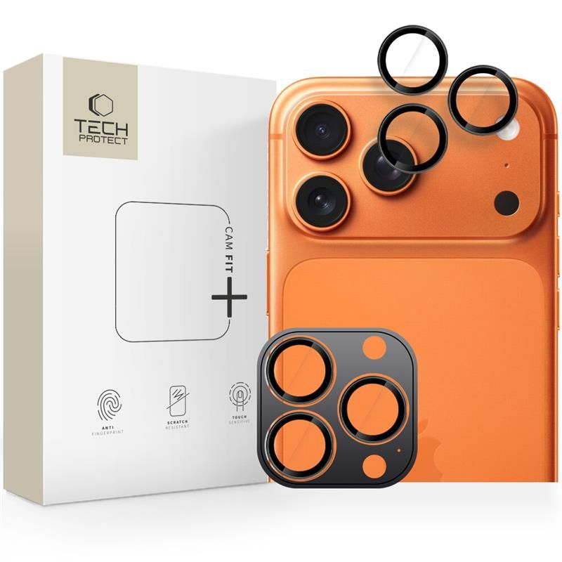 Zaštitna folija za stražnju kameru Tech-Protect CamRing Fit+ za Apple iPhone 17 Pro Max / 17 Pro / 16 Pro Max, Kaljeno staklo, Narančasta