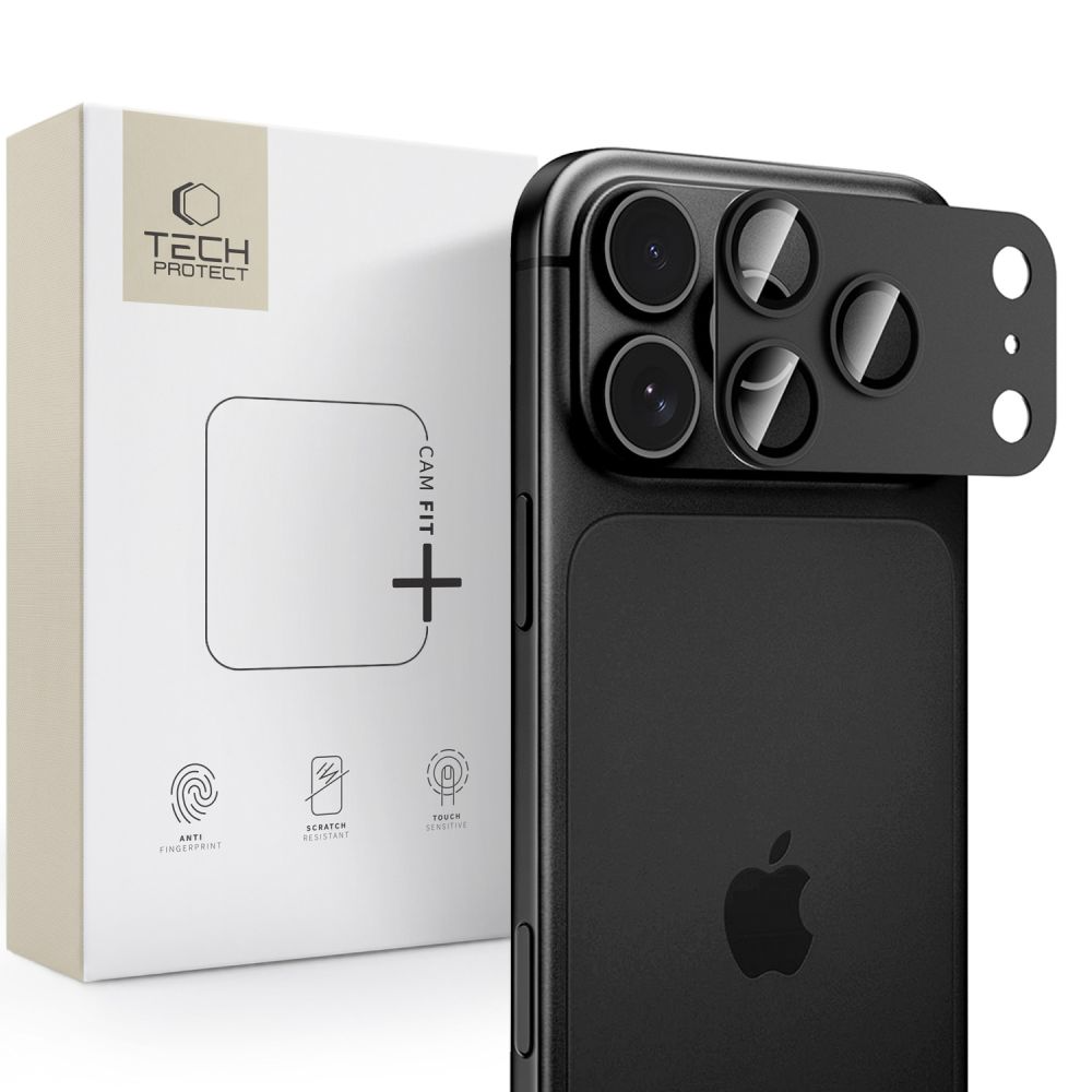 Stražnja zaštitna folija za kameru Tech-Protect CamFull Fit+ za Apple iPhone 18 Pro, Kaljeno staklo, Crna