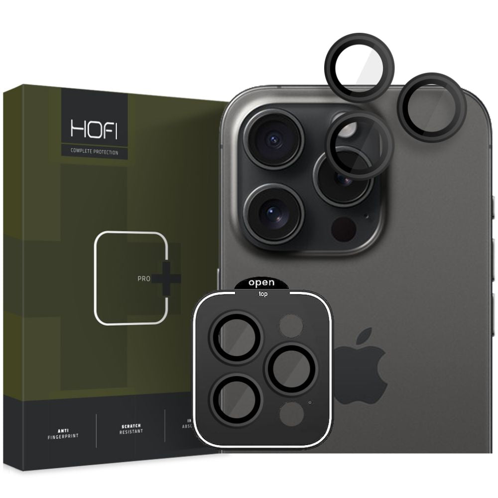 Zaštitna folija za stražnju kameru HOFI CamRing PRO+ za Apple iPhone 15 Pro Max / 15 Pro, Kaljeno staklo, Crna