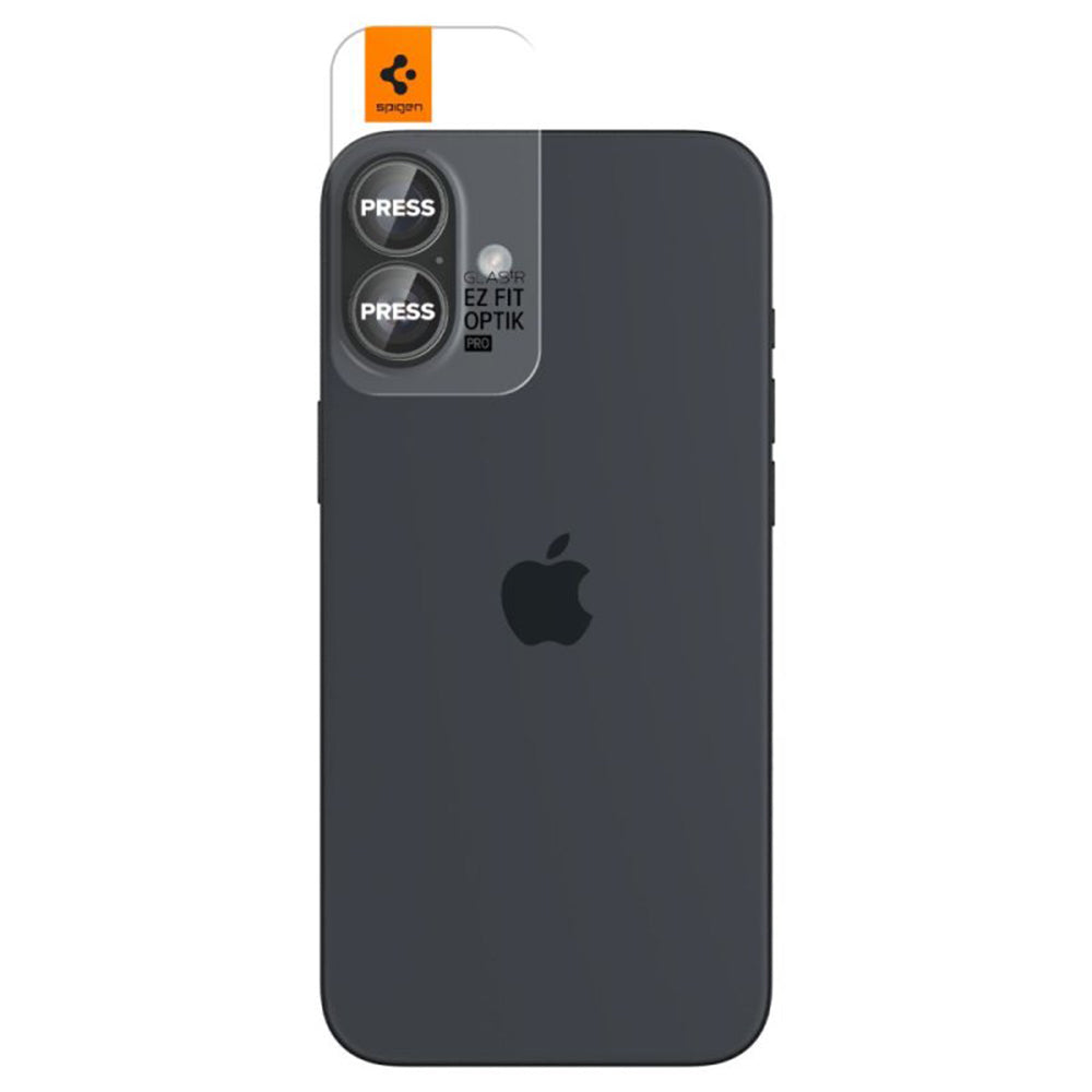 Zaštitna folija za stražnju kameru Spigen EZ FIT za Apple iPhone 16 Plus / 16, Kaljeno staklo, Set od 2 komada, Prozirna AGL07921