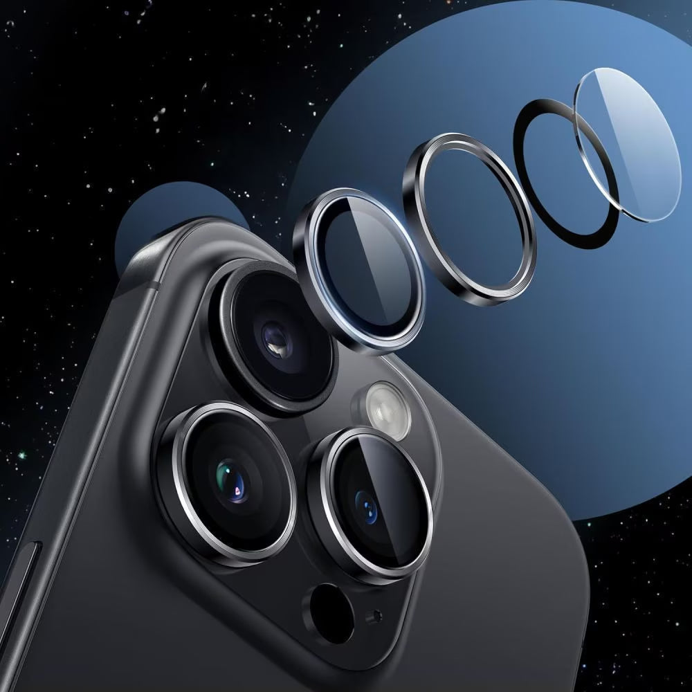 Zaštitna folija za stražnju kameru Tech-Protect CamRing Fit+ za Apple iPhone 17, Kaljeno staklo, Crna