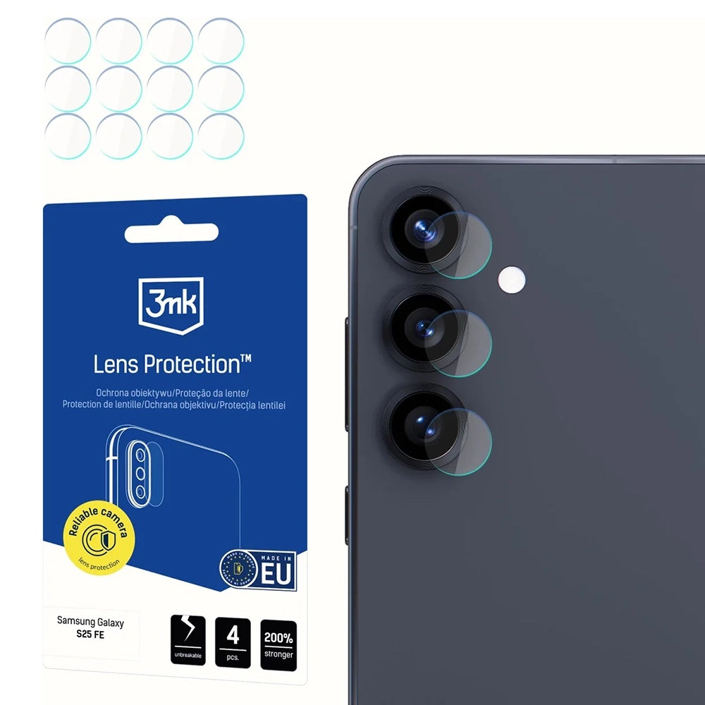 Zaštitna folija za stražnju kameru 3MK Protection za Samsung Galaxy S25 FE, Kaljeno staklo, Set od 4 komada, Prozirna