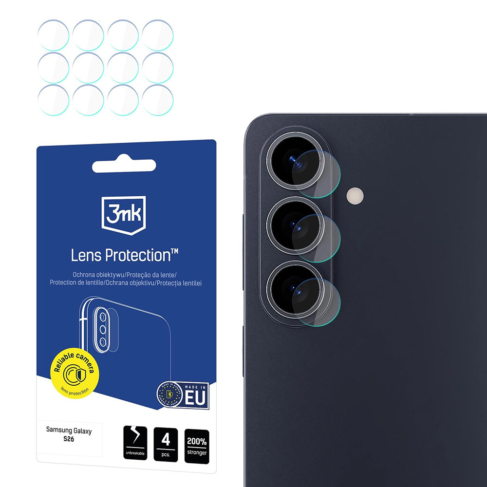 Zaštitna folija za stražnju kameru 3MK Protection za Samsung Galaxy S26 S942, Kaljeno staklo, Set od 4 komada, Prozirna