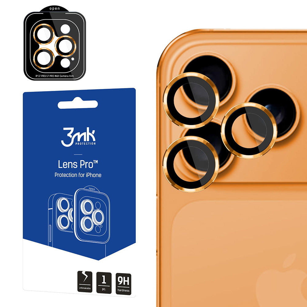 Folija za zaštitu stražnje kamere 3MK Protection Pro za Apple iPhone 17 Pro Max / 17 Pro, Kaljeno staklo, Narančasta