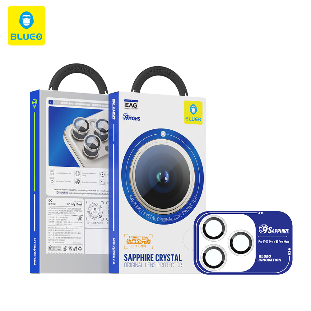 Zaštitna folija za stražnju kameru Blueo Sapphire Crystal za Apple iPhone 17 Pro Max / 17 Pro, Kaljeno staklo, Tamnoplava