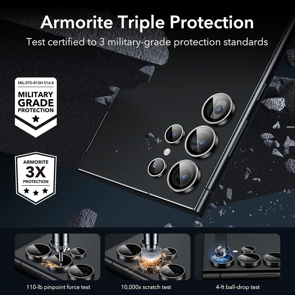 Zaštitna folija za stražnju kameru ESR za Samsung Galaxy S24 Ultra S928, Kaljeno staklo, Set od 2 komada, Crna