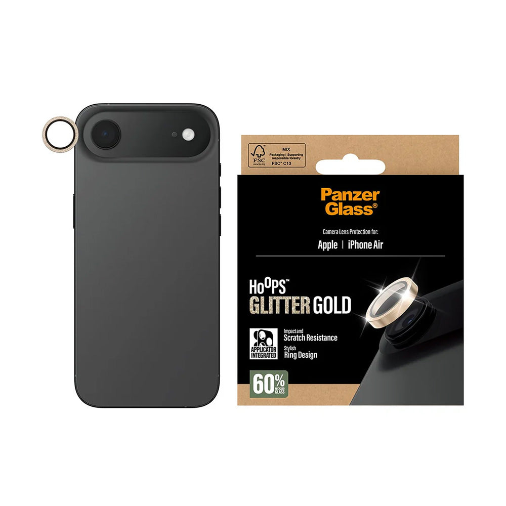 Zaštitna folija za stražnju kameru PanzerGlass Hoops Glitter za Apple iPhone 17 Air, Kaljeno staklo, Zlatna