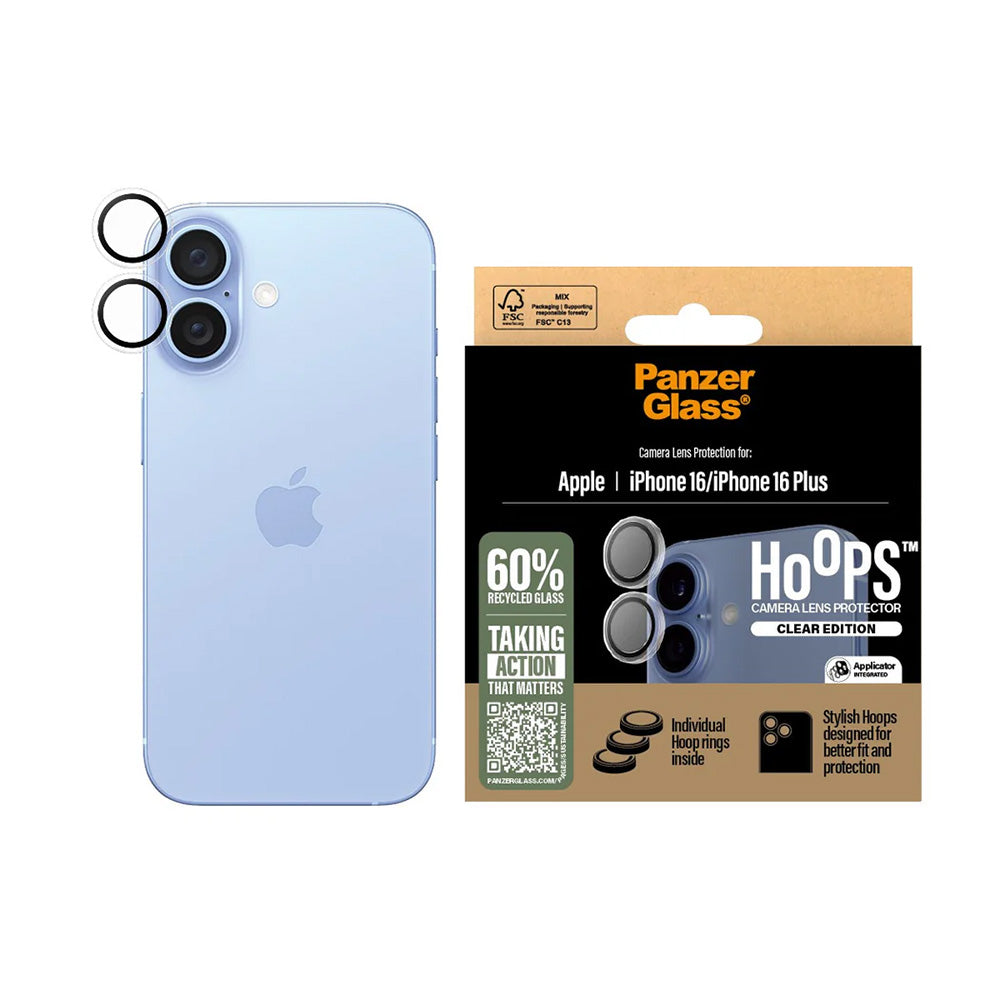 Zaštitna folija za stražnju kameru PanzerGlass Hoops za Apple iPhone 16 Plus / 16, Kaljeno staklo, Prozirno