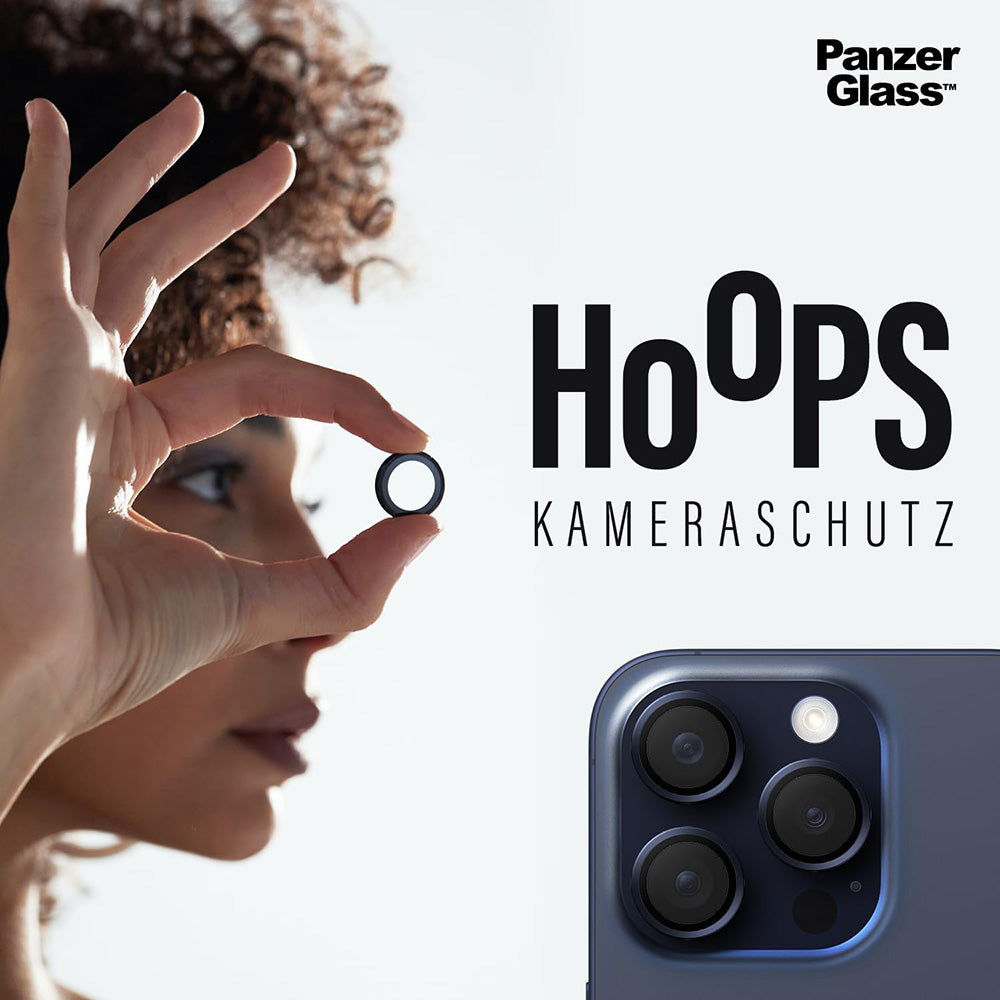 Zaštitna folija za stražnju kameru PanzerGlass Hoops za Apple iPhone 16 Pro Max / 16 Pro, Kaljeno staklo, Crna