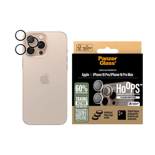 Zaštitna folija za stražnju kameru PanzerGlass Hoops za Apple iPhone 16 Pro Max / 16 Pro, Kaljeno staklo, Prozirno