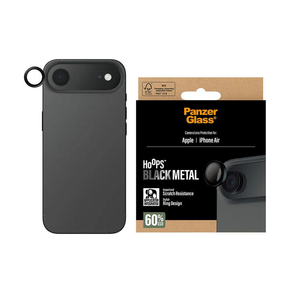 Zaštitna folija za stražnju kameru PanzerGlass Hoops za Apple iPhone 17 Air, Kaljeno staklo, Crna