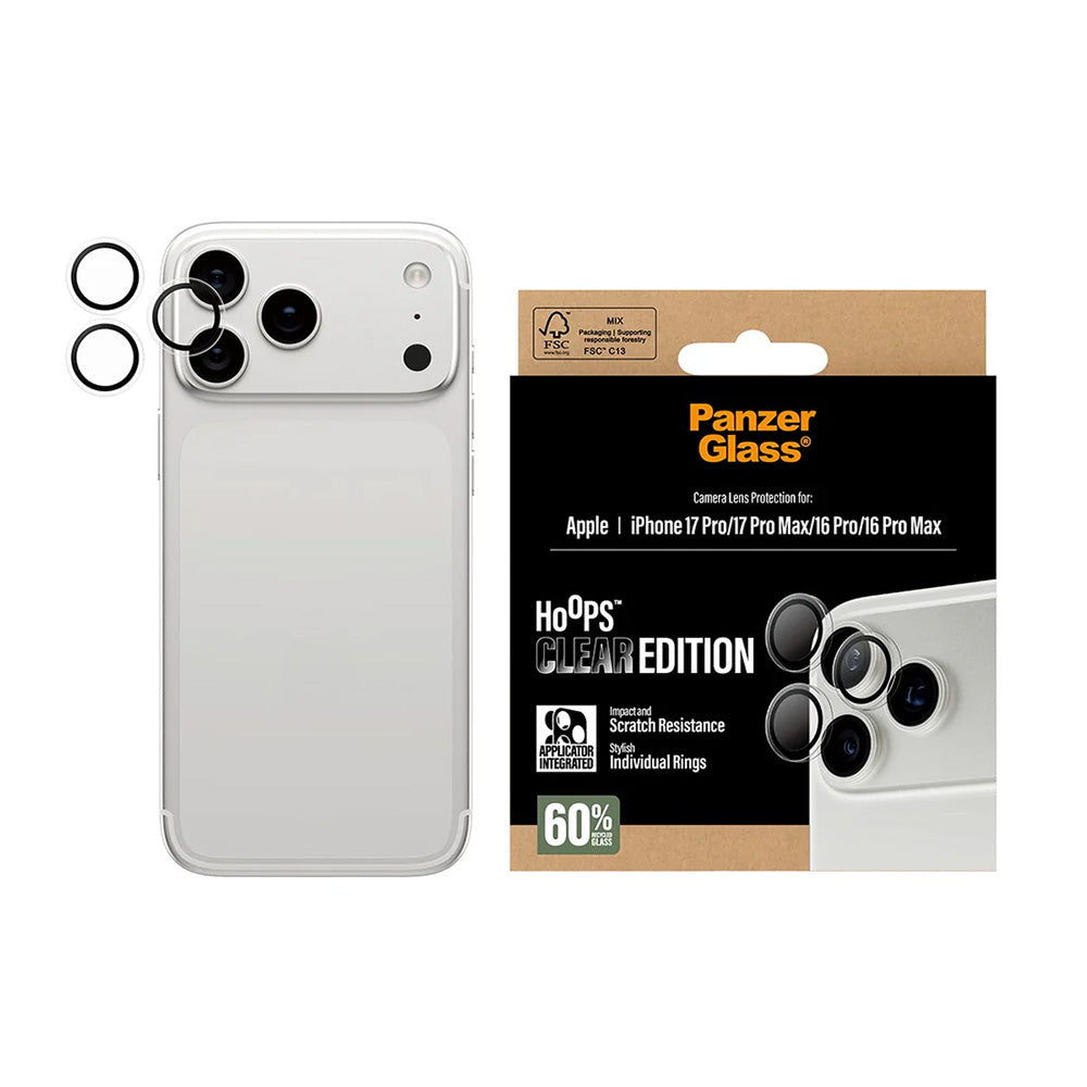 Zaštitna folija za stražnju kameru PanzerGlass Hoops za Apple iPhone 17 Pro, Kaljeno staklo, Prozirno