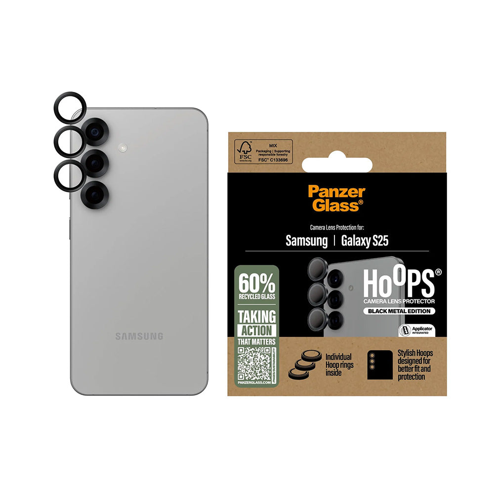 Zaštitna folija za stražnju kameru PanzerGlass Hoops za Samsung Galaxy S25 S931, Kaljeno staklo, Crna