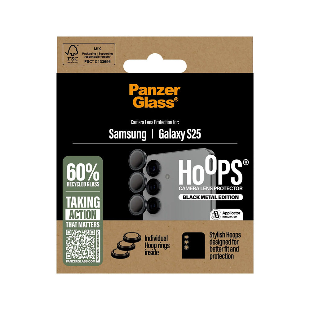 Zaštitna folija za stražnju kameru PanzerGlass Hoops za Samsung Galaxy S25 S931, Kaljeno staklo, Crna