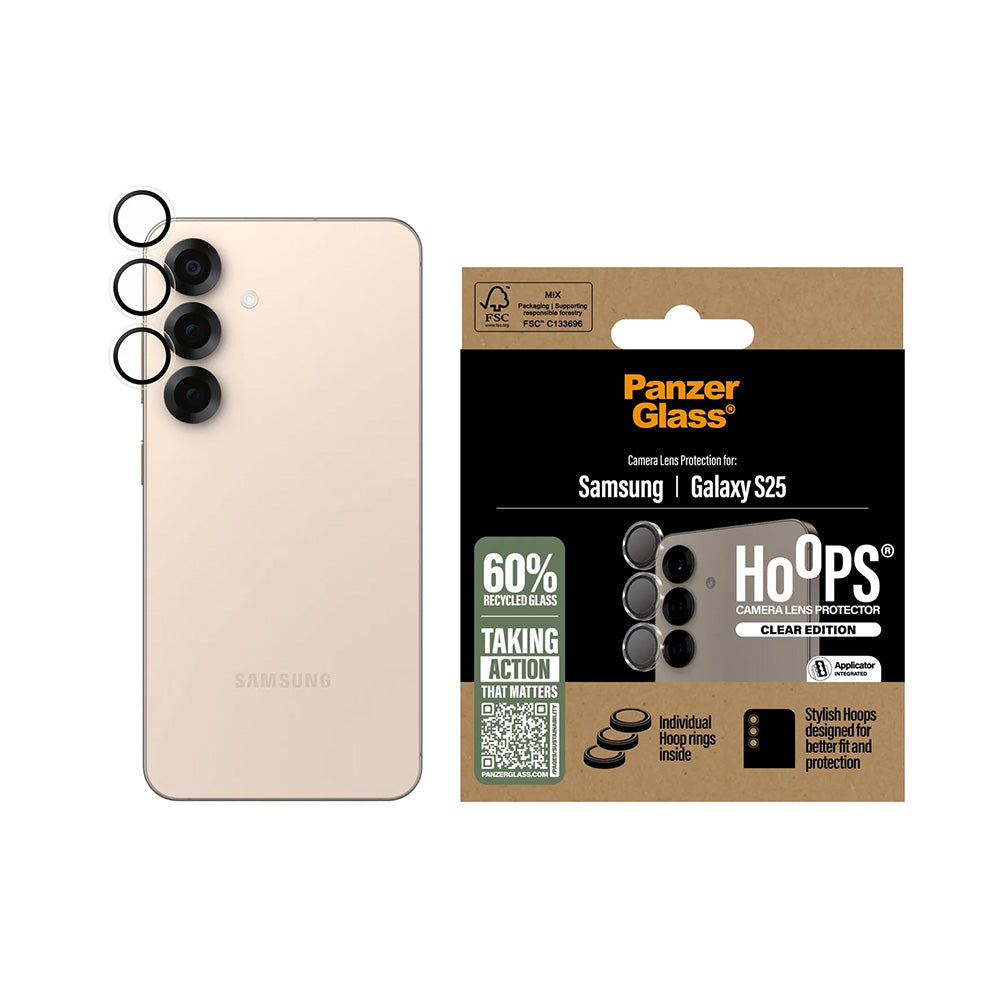 Zaštitna folija za stražnju kameru PanzerGlass Hoops za Samsung Galaxy S25 S931, Kaljeno staklo, Prozirna