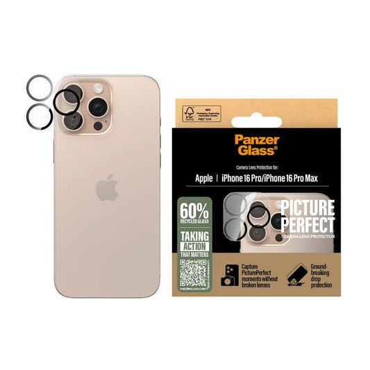 Zaštitna folija za stražnju kameru PanzerGlass PicturePerfect za Apple iPhone 16 Pro Max / 16 Pro, Kaljeno staklo, Prozirno