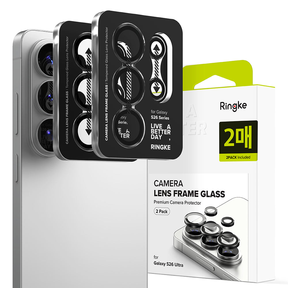 Zaštitna folija za stražnju kameru Ringke za Samsung Galaxy S26 Ultra S948, Kaljeno staklo, Set od 2 komada, Crna