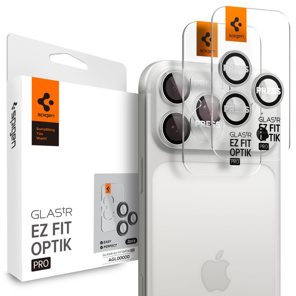 Zaštitna folija za stražnju kameru Spigen GlastR EZ FIT Optik Pro za Apple iPhone 17 Pro Max / 17 Pro, Kaljeno staklo, Set od 2 komada, Srebrna
