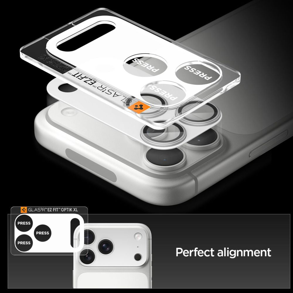 Zaštitna folija za stražnju kameru Spigen GlastR EZ FIT Optik Pro XL za Apple iPhone 17 Pro Max, Kaljeno staklo, Srebrna AGL10652