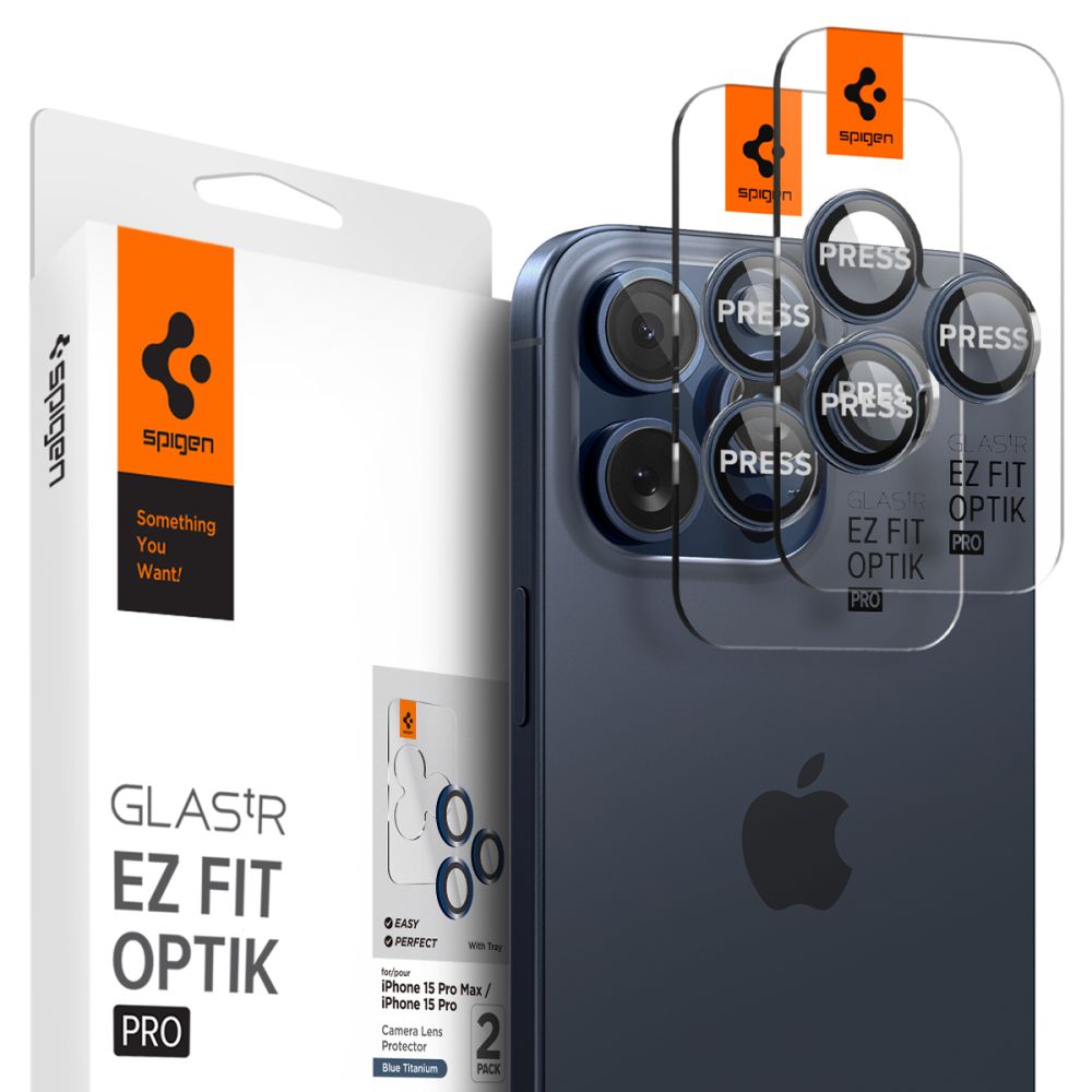 Zaštitna folija za stražnju kameru Spigen GlastR EZ FIT Optik Pro za Apple iPhone 16 Pro Max / 16 Pro, Kaljeno staklo, Set od 2 komada, Plava