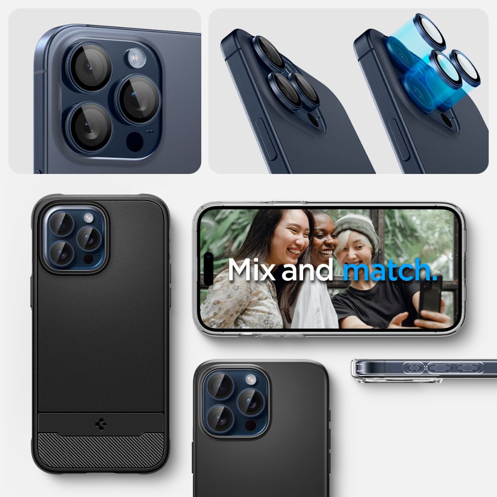 Zaštitna folija za stražnju kameru Spigen GlastR EZ FIT Optik Pro za Apple iPhone 16 Pro Max / 16 Pro, Kaljeno staklo, Set od 2 komada, Plava