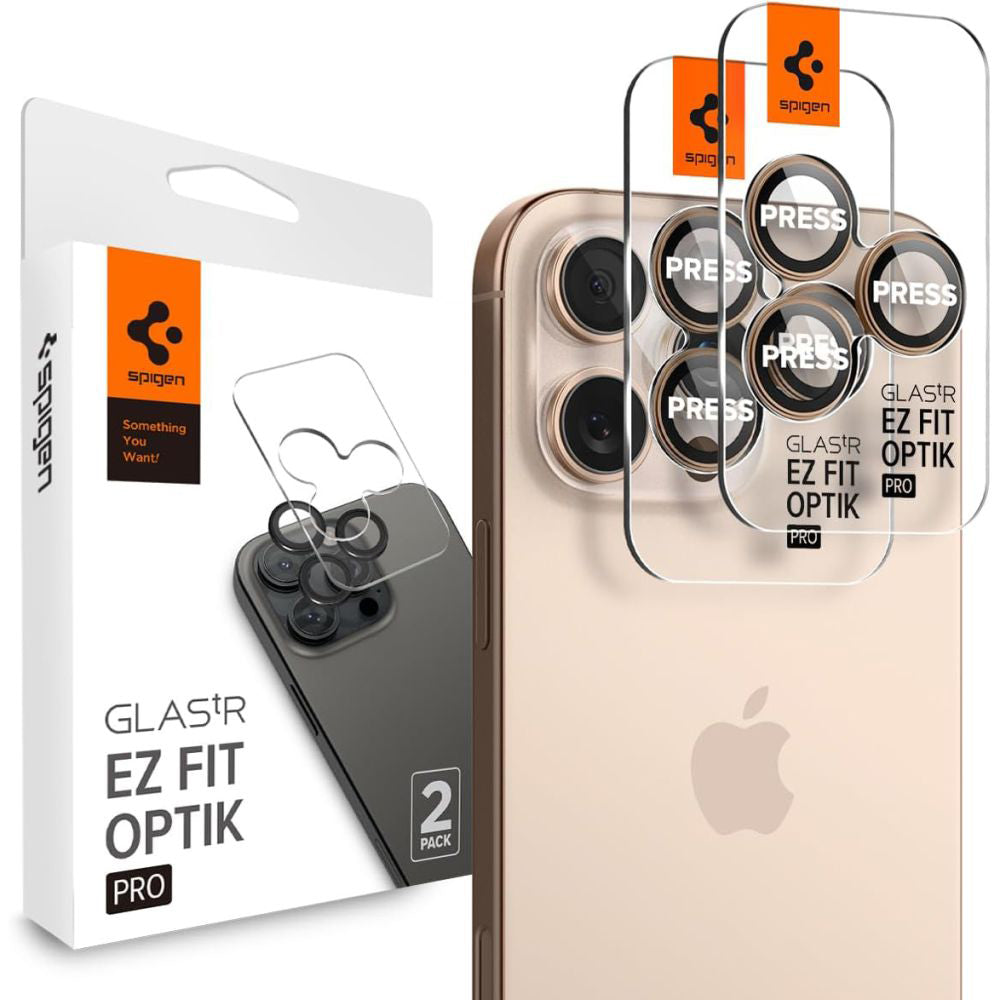Zaštitna folija za stražnju kameru Spigen GlastR EZ FIT Optik Pro za Apple iPhone 16 Pro, Kaljeno staklo, Set od 2 komada, Brončana AGL08862