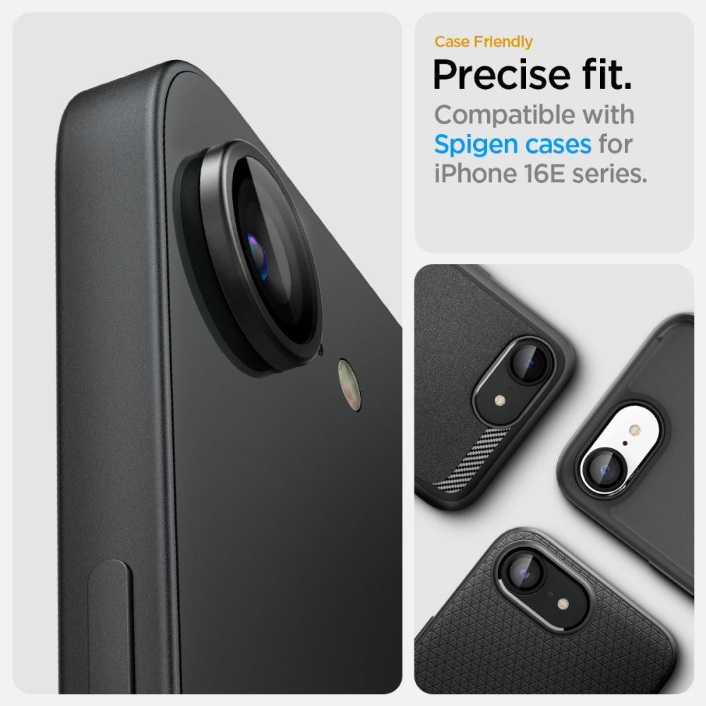 Zaštitna folija za stražnju kameru Spigen GlastR EZ FIT Optik Pro za Apple iPhone 17e / 16e, Kaljeno staklo, Set od 2 komada, Crna AGL09279