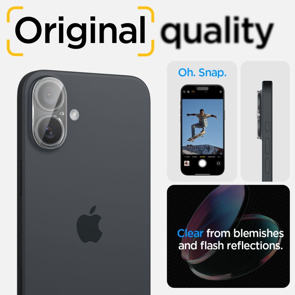 Zaštitna folija za stražnju kameru Spigen GlastR Optik za Apple iPhone 16 Plus / 16, Kaljeno staklo, Set od 2 komada, Prozirna AGL07923