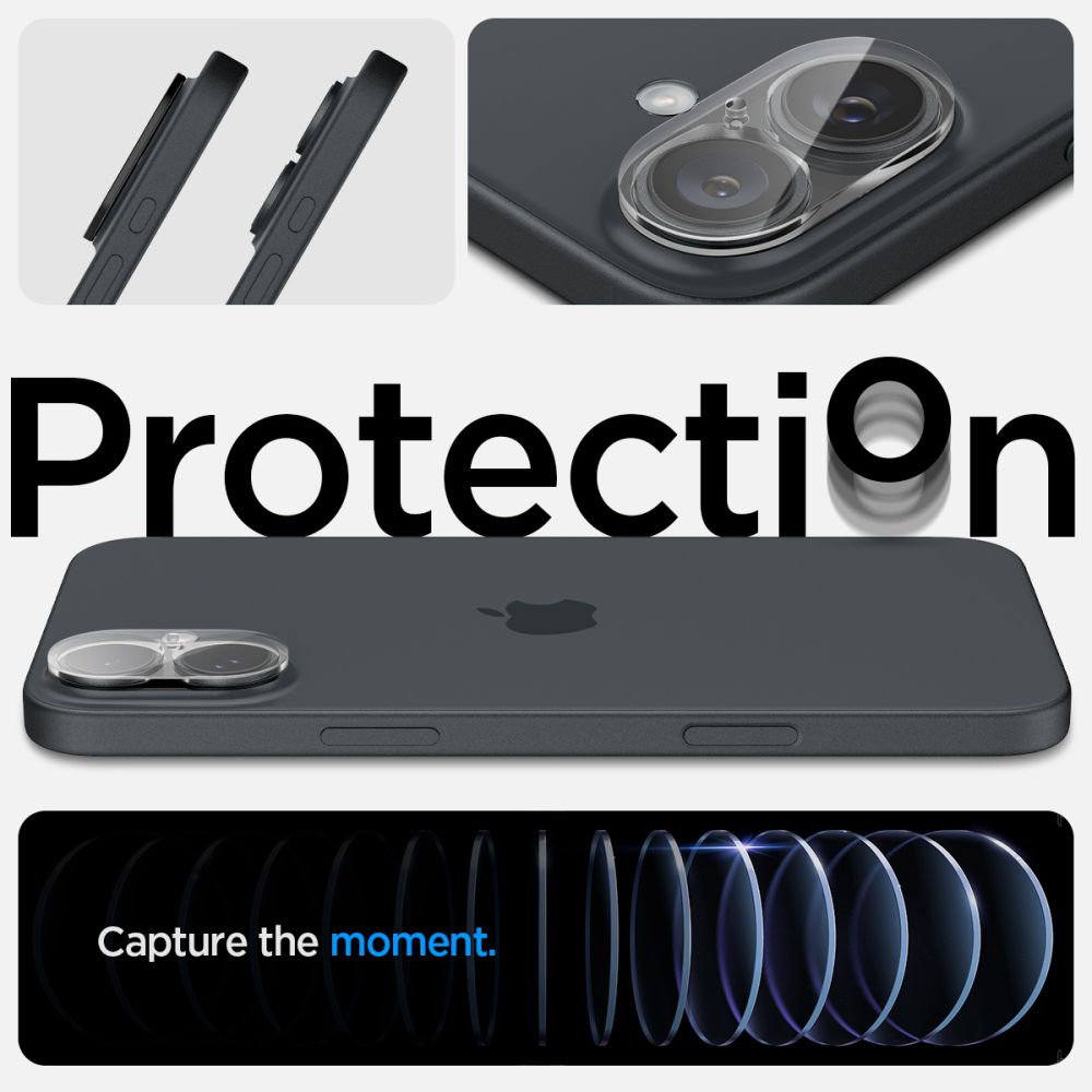 Zaštitna folija za stražnju kameru Spigen GlastR Optik za Apple iPhone 16 Plus / 16, Kaljeno staklo, Set od 2 komada, Prozirna AGL07923