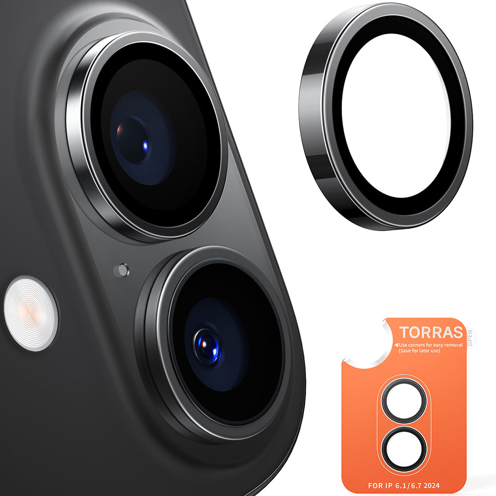 Zaštitna folija za stražnju kameru Torras Lensguard za Apple iPhone 16 Plus / 16, Kaljeno staklo, Crna
